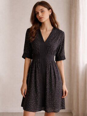 Jacob | Vintage Silk Y2K Polka Dot Black and Grey Romantic Dress | Large